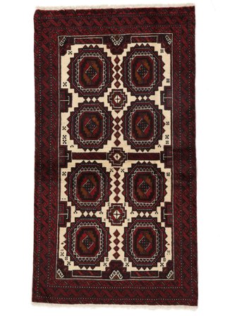 Baluch Rug 95X190 Runner Black/Dark Red Wool, Persia