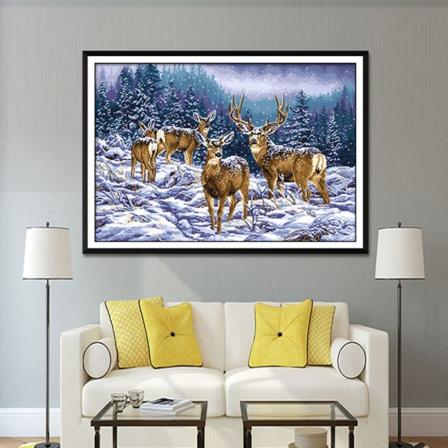 Korsstygnskit, stämplat broderi, nybörjare, Needlecrafts-Wooland Deer 11CT