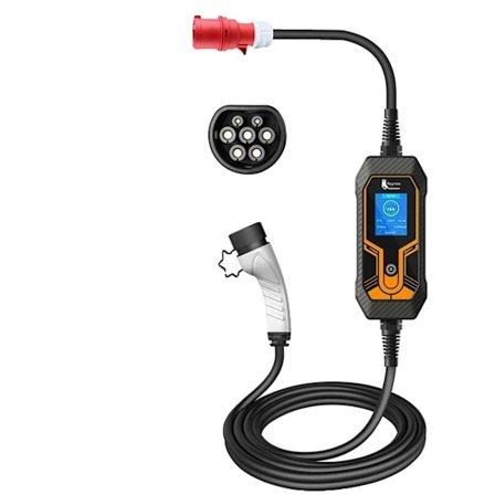 Elbilsladdare, portabel och typ 2 EVSE, CEE-kontakt, 11KW 16A 3-fas, TYPE2