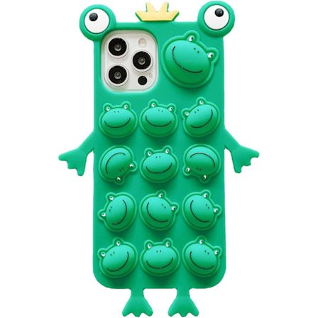 Pop-boble for iPhone iPhone 13/13 Pro/13 Pro Max Deksel med Lanyard, Myk Silikon Deksel Tegneserie Morsom Søt Anime Kule Deksel (iPhone 13, Søt Frosk)