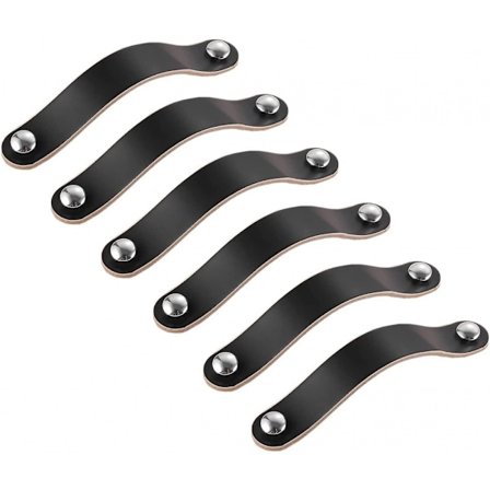 8 stk. sorte læderhåndtag 128 mm læderskabstræk, skuffegreb,