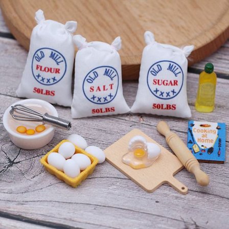 1 Sæt Dukkehus Miniature Simulation Whisk Flour Bag Modle DIY