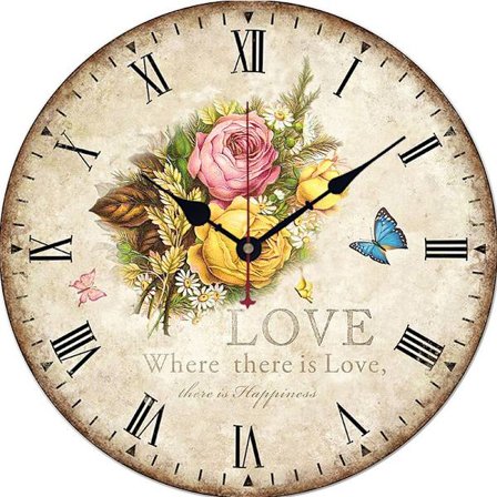 Vintage blommig väggklocka 34cm