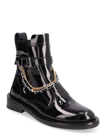 Laureen High Patent + Chain Shoes Boots Ankle Boots Ankle Boot - Flat Sort Zadig & Voltaire