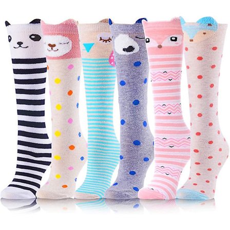 Jenter Knehøye Lange Sokker For Barn 6 Par Morsomt Dyremønster Høye Sprø Søte