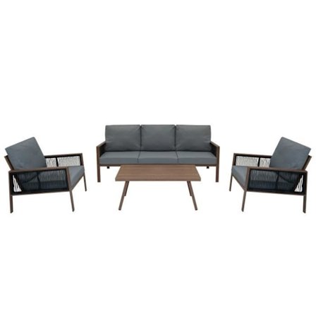 Puutarhakalustesarja - Puuefekti - Alumiini - 4 osaa - Nykytyyli - Beige