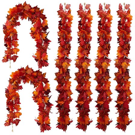 3 stk. kunstige ahornblad guirlander, efterårsrød dekoration til hoveddør, bord og væg, Thanksgiving krans hængende vinstokke
