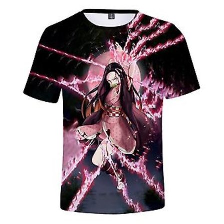 Demon Slayer Anime Print T-shirts Kvinder Mænd Sommer Casual Rundhals Tee Tops Gave til Fans (2XL D)