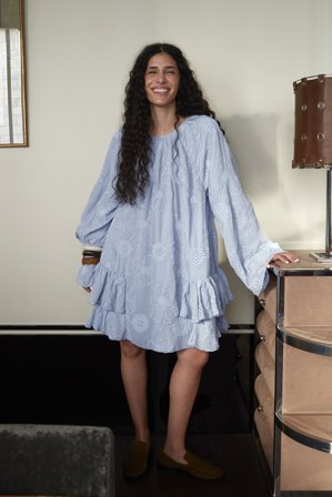 NA-KD Robe courte brodée et volumineuse - Robes en Mousseline - Bleu - EU 42