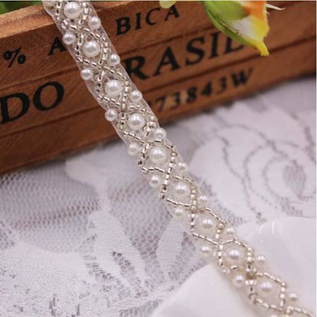 Elegant Bröllop Vit Rhinestone Applikation med Pärlor 2 yards Del