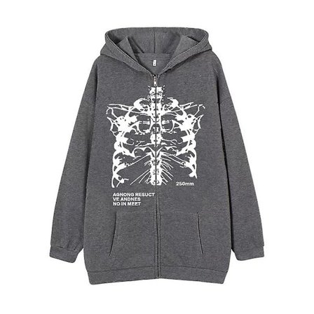 Dark Zip Hoodie Skeleton Hoodie Boned Hoodie dark grey-white 2XL