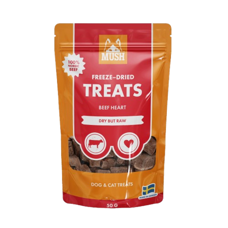 Mush - Treats Frysetørket Godbit med Oksehjerte 55 g - Hund - Hundegodbiter & tyggebein - Belønningsgodbiter for hund - ZOO.no