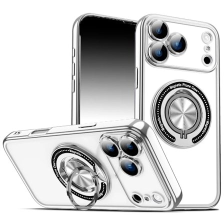Magsafe Magnetisk 360° Roterande Metall Bilhållare Ring Plätering Kant Telefonskal kompatibelt iPhone 17 Pro Max Air 15 11 12 13 14 16 Pro Max E