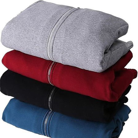 Mænd Tyk varm fleeceforet hættetrøje Zip Up Vinterfrakke Jakke Sweatshirt Top sort Z