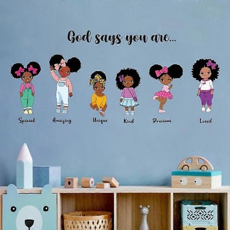 1 stk. Inspirerende veggklistremerker for barnerom Barnehage Veggdekor Selvklebende papir Veggdekor Svart jente