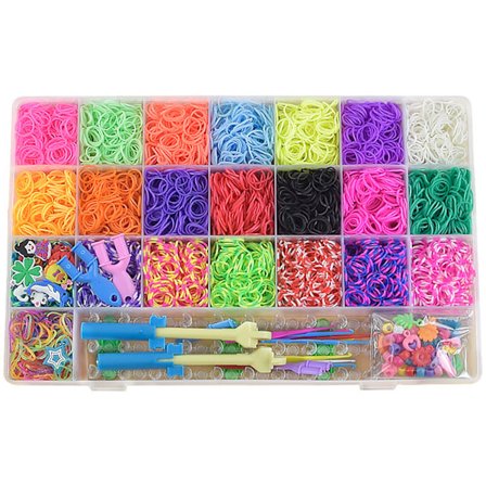 Loom Bands sæt 6.800 stk. elastikker - Lav dine egne armbånd & figurer flerfarvet
