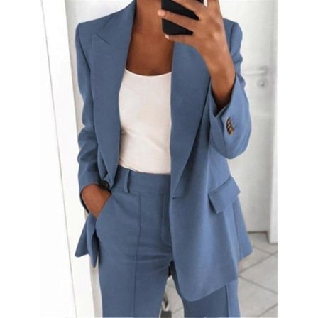 Dame 2-delt Outfit Blazer Sæt Elegant Business Arbejdstøj Vintage Klassisk Ensfarvet Rynket Ærme Åben Front Jakke Og Straight Leg Penci