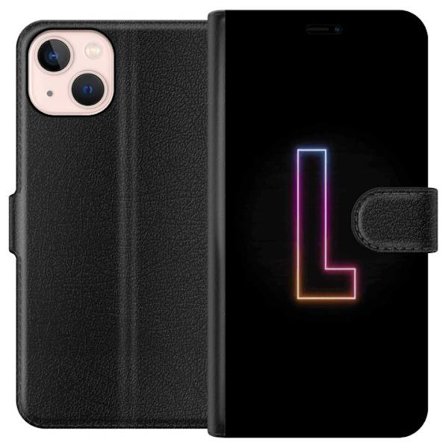 Kompatibelt Lommeboketui til Apple Apple iPhone 13 mini Minimalistisk neonbokstav L i mykt fargeskiftende lys mot svart bakgrunn med ren grafisk estet