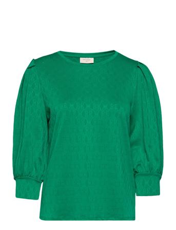 Fqblond-Bl-Balloon Bluse Langermet Grønn FREE/QUENT*Betinget Tilbud