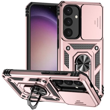 SKALO Samsung S24 Armor Hybrid Metal Ring Camera Slider - Rosa guld
