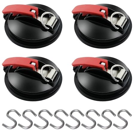 4 Stykker Sugekopbeslag med Fastgørelseskrog, 8 S-Kroge, Markisebeslag med Sugekop til Biltelt Camping Presenning Tilbehør_Sær