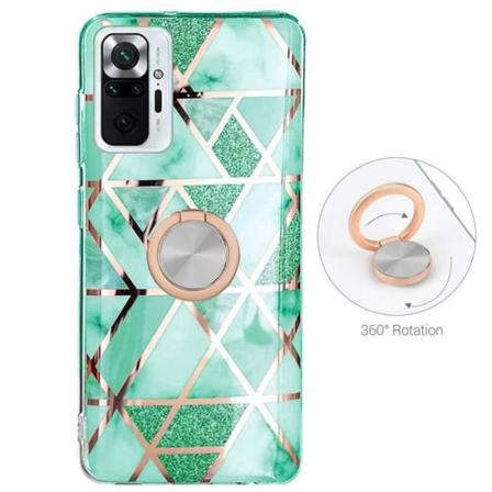 Etui til Redmi Note 10 Pro Silikone turkis marmorfarve med ringstøtte Turkos