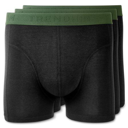 Small - FreeFeel | 3-Pack Black Bamboo Boxer Briefs with Olive Green Waistband for Men