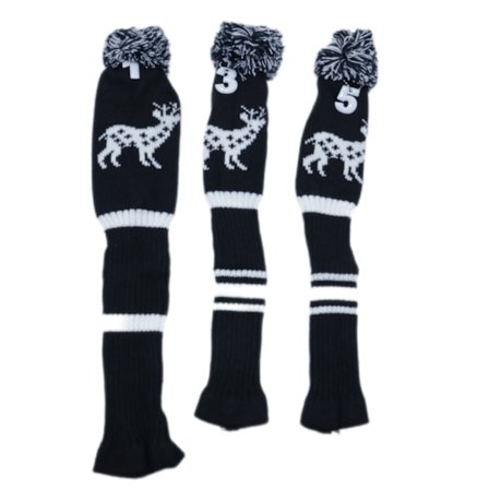 3-pak golfhovedbetræk til woods - egnet til drivere (460 CC) - hybrid/UT akrylgarn med store pomponer - beskytter køllehoved mod ridser og