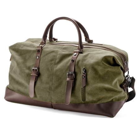 Army Green Canvas & Brown Leather Duffel Bag for Men - Duffle bags