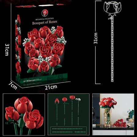 Lollanda Botanicals Vakkert Rosa Bukett Byggesett, Inkluderer Blomsterornamenter, en Naturlig Gave Rosa Muhly Gress Brudeslør Roser