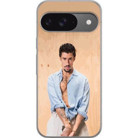 Yhteensopiva Puhelinkuori Google Pixel 9 Pro Bad Bunny Super Bowl-inspiroima grafiikka, jossa NFL-trofe ja San Franciscon silta urheilusuunnittelussa