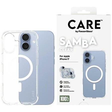 CARE by PanzerGlass Fasjonable Samba-etui m. hvit MagSafe for iPhone 17 - gjennomsiktig