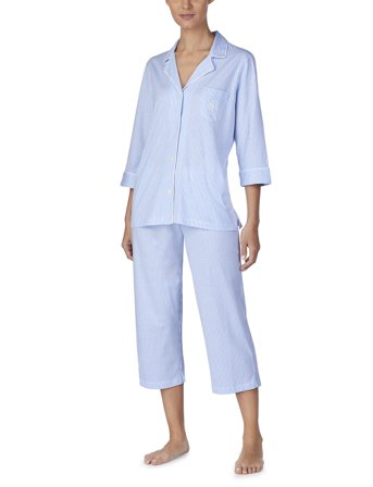 Lauren Ralph Lauren Homewear Lrl Heritage 3/4 Sl Classic Notch Pj Set - Blue - XS