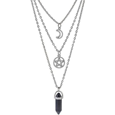 Dww-Moon Pentagram Halsband Flerskiktat Gotiskt Halsband Berlock Hänge Smyckesset i Legering för Kvinnor Flickor Alla Hjärtans Dag Mors Dag Present