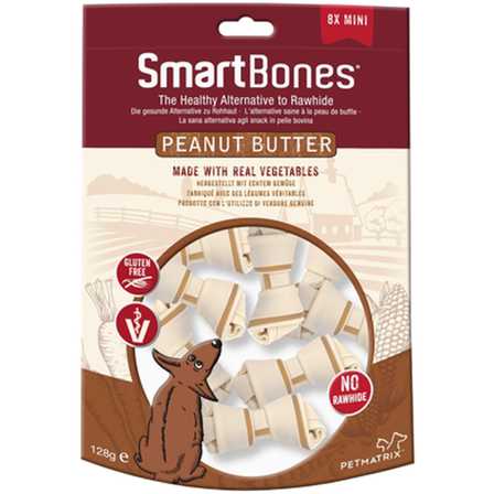 SmartBones - Peanøttsmør Mini 8-pakning - Hund - Hundegodbiter & tyggebein - Hundebein & tyggekringler - ZOO.no