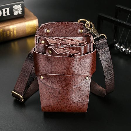 Brun frisørsakspose med bælte, salon sakspose etui, frisørsaksarrangør, ægte læder