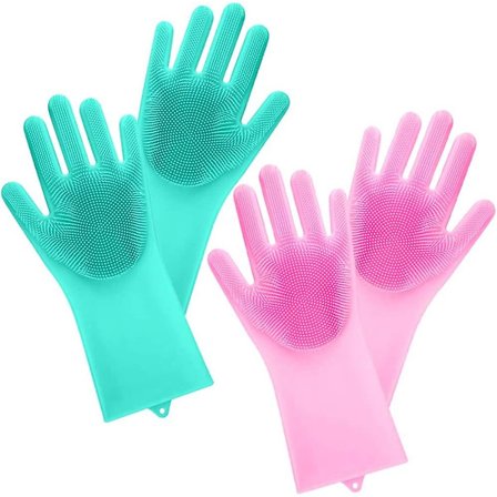 Magic Silikon Handsker med Vaskeskrubber 2 Par Genanvendelige Børster
