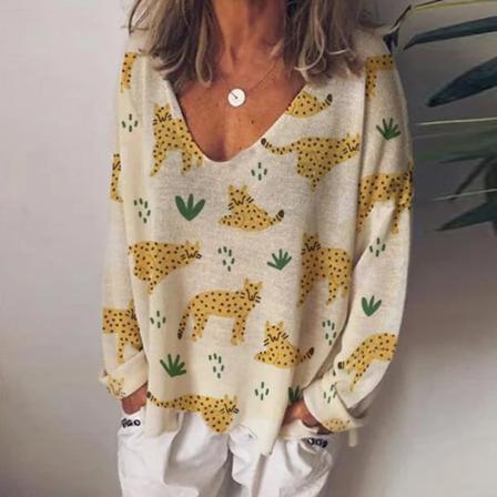 Damer Djurtryck Print Långärmad Tunika Blus