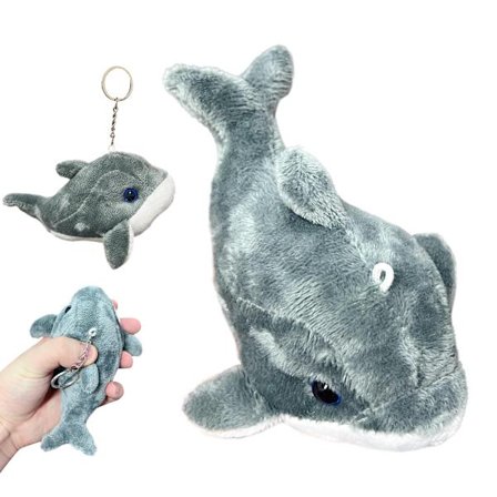 Grå delfin udstoppet dyre nøglering, Kawaii plysdyr til piger og drenge, delfin plyslegetøj nøgleringe til børn