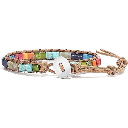 Chakra-rannekorut naisille aidoilla kivillä, nahkainen kääre, parantava helmirannekoru naisille miehille Boho-ystävyyskoru