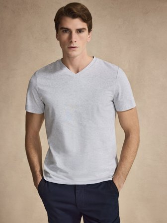John Henric Men's Light Grey Slim Fit V-Neck T-Shirt Cotton Size L