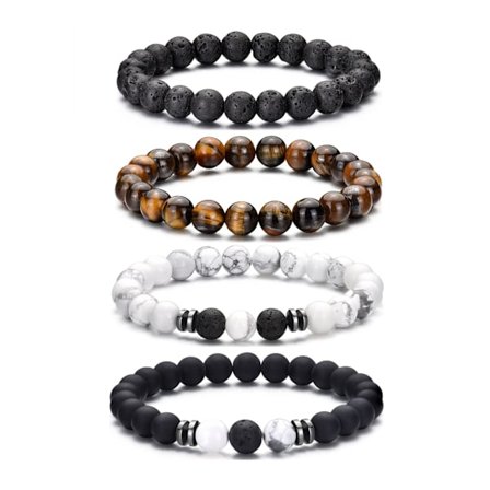 Tigerøje Armbånd Til Mænd 8MM Naturlige Sten Perler Armbånd Sæt Stræk Lava Sten Armbånd Justerbar Sort Krystal Perlearmbånd til Mænd Kvinder Gaver