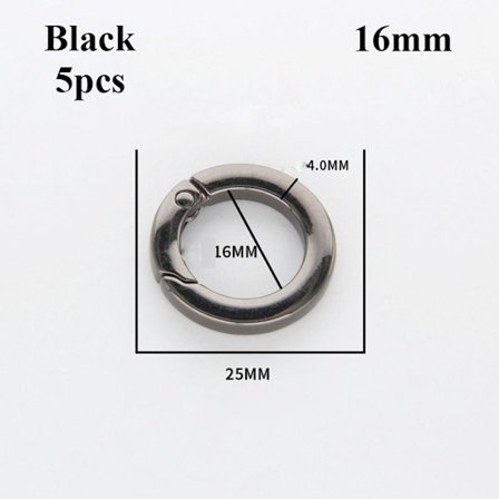 5stk Fjær O-Ringspenner Karabin SORT 16MM