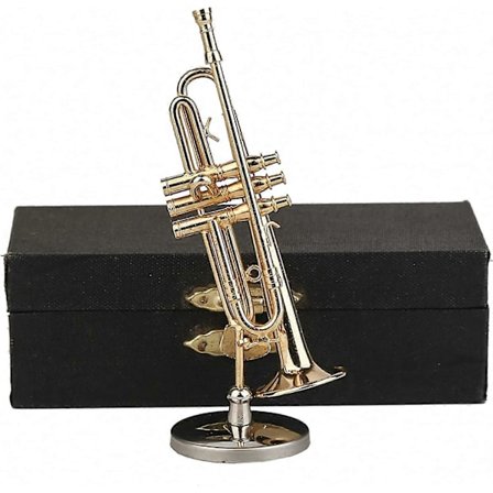 Nya produkter 2023, Mini trumpet i mässing med ställ och fodral, Mini musikinstrument, Mini trumpet, Mini dockskåpsmodell