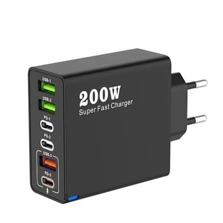 200W 6-Port USB C Super Rask lader