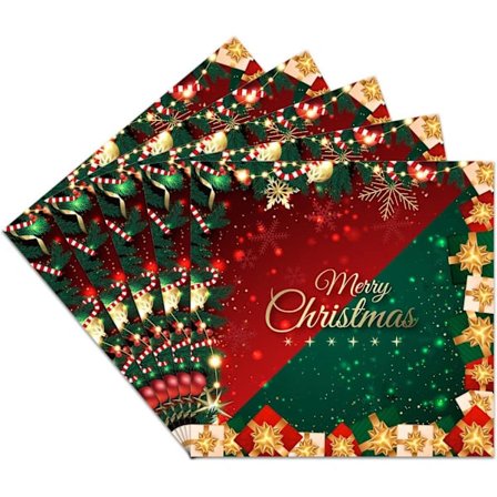 QU-20 stk julefestpapirservietter, juleservietter, God Jul borddekorasjoner røde grønne snømotivservietter