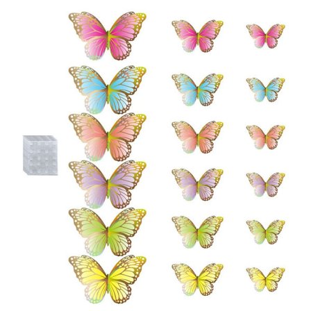 18 STK 3D Butterfly Stickers Hule Sommerfugle Decals RAINBOW