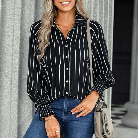 Kvinnor Med Fickskjortor Button Down Tunikaskjorta