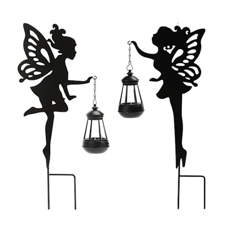 Fairyhage Dekorative Statuer med Solcellelykter, Solcelle Utelys Dekorative med Metalliske Jordspyd, Solcelle Landskapslys Jul Vinter Holi