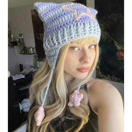 Cat Ear Hairball Beanies Hat Stripe Strikket Cat Ear Hairball